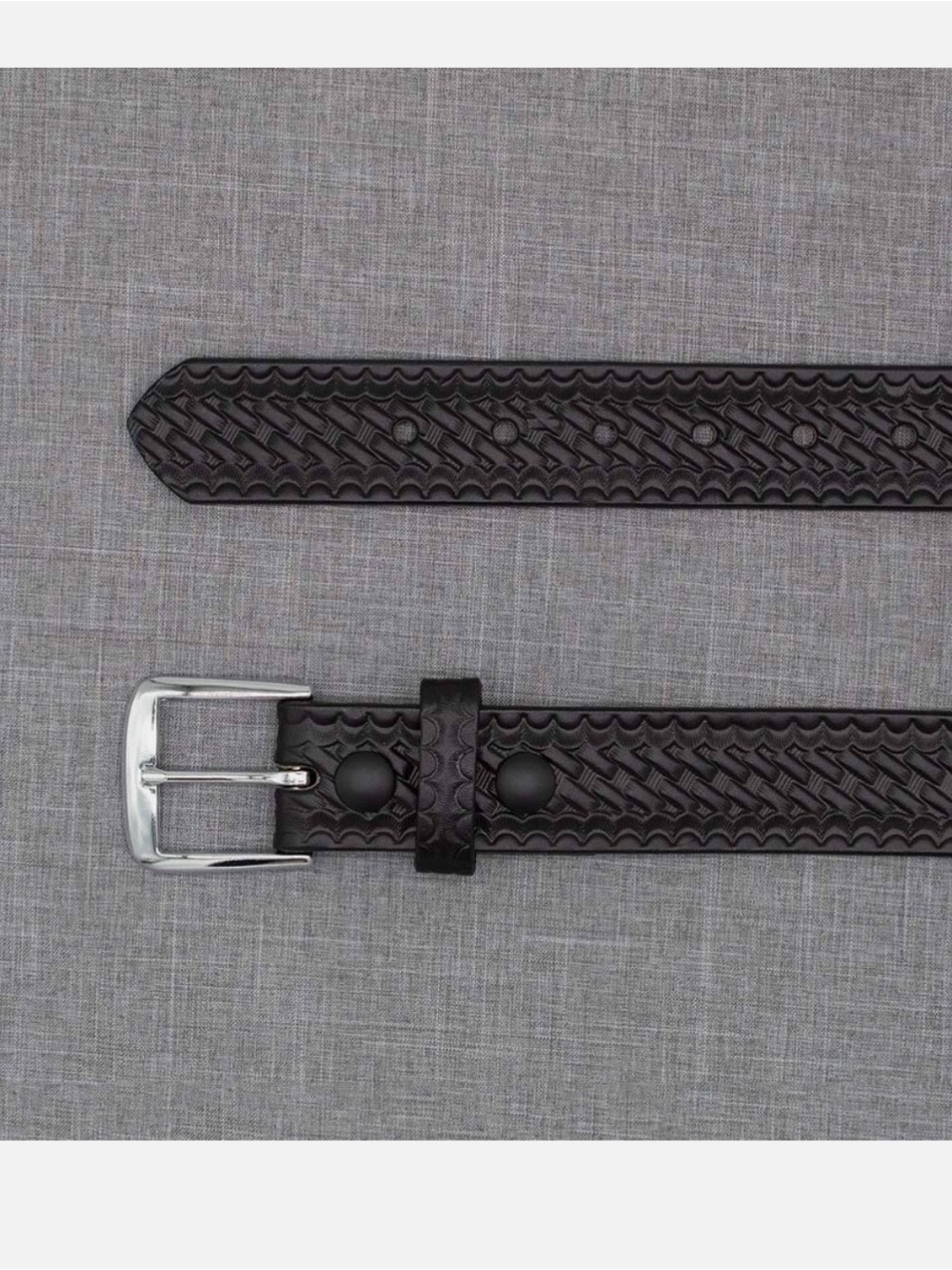 BOSTON LEATHER Belt 42 OFF DUTY BASKETWEAVE 6582 Black Textured Silver Buckle